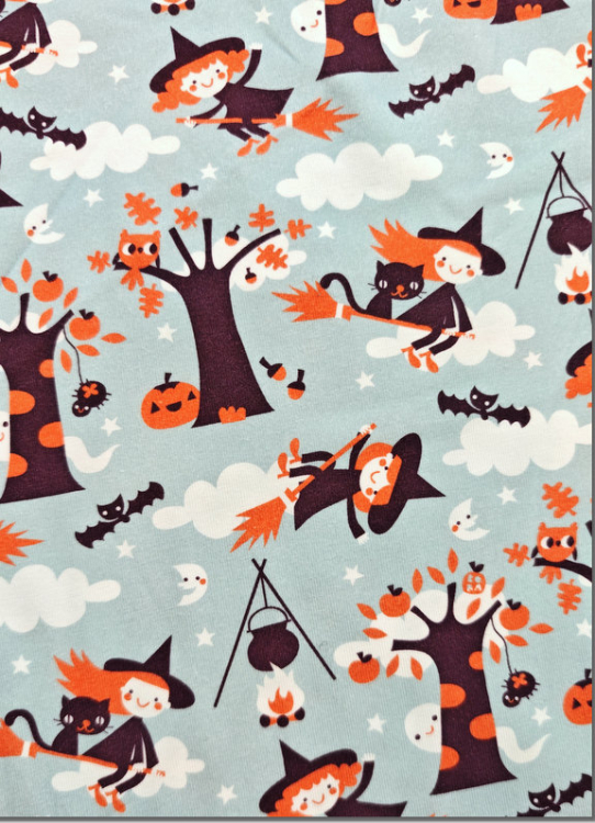 Lillestoff Bio Jersey - Halloween - Hexe - Kürbis - Herbststoff